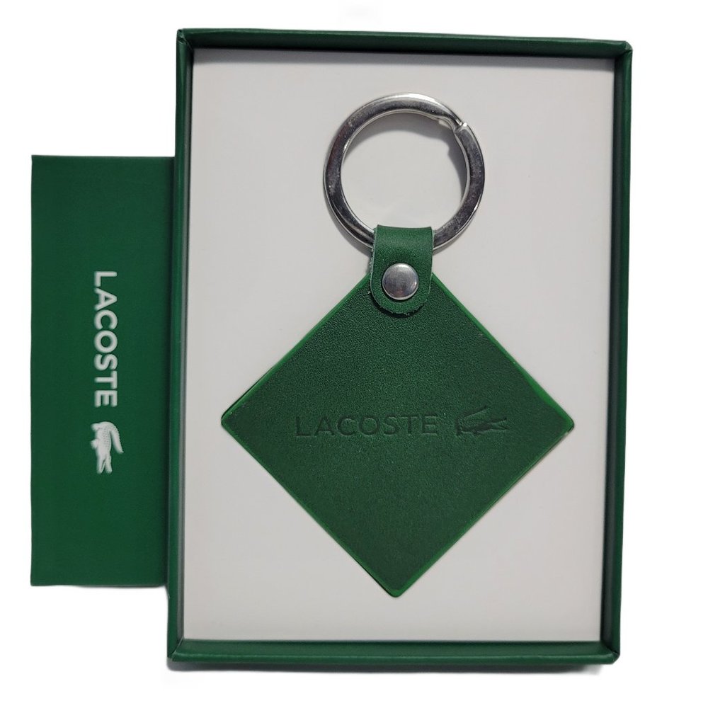 Lacoste Green Leather Crocodile Keychain with Box